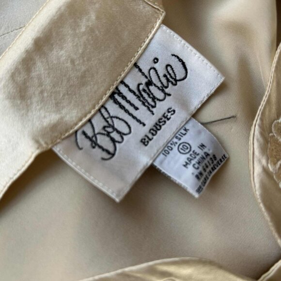 Vintage Bob Mackie Pure Silk Warm Champagne Embroidered Buttoned Blouse – US 10 - Picture 10 of 11